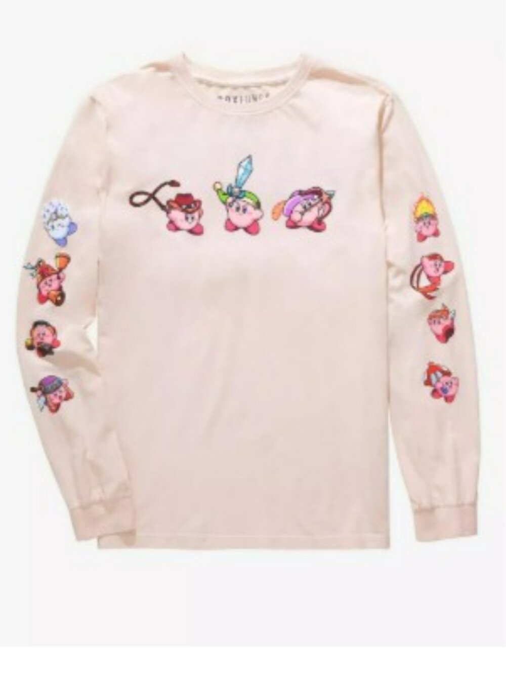 Nintendo Kirby Copy Abilities Long Sleeve Shirt BoxLunch Beige Graphic Tee M